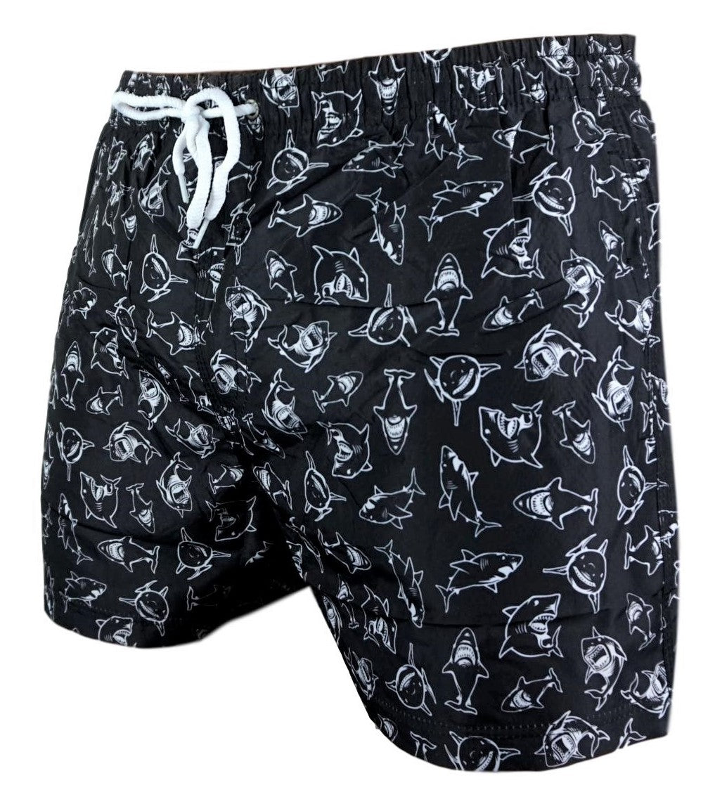 Sharks Swim Shorts Black-White