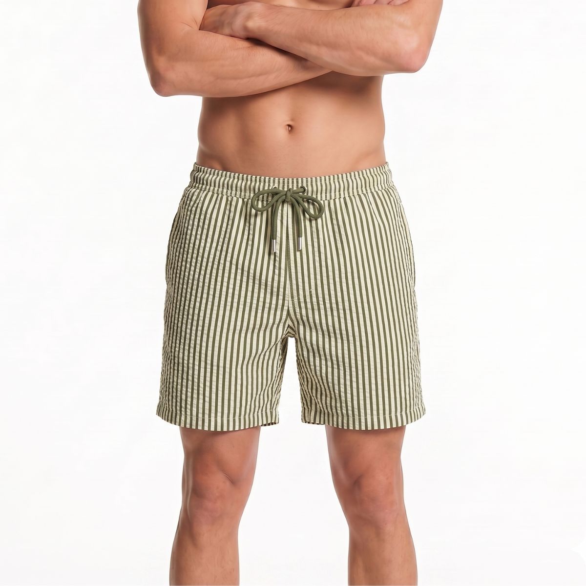 Swimshort Paros Seersucker - Cream/Olive Green