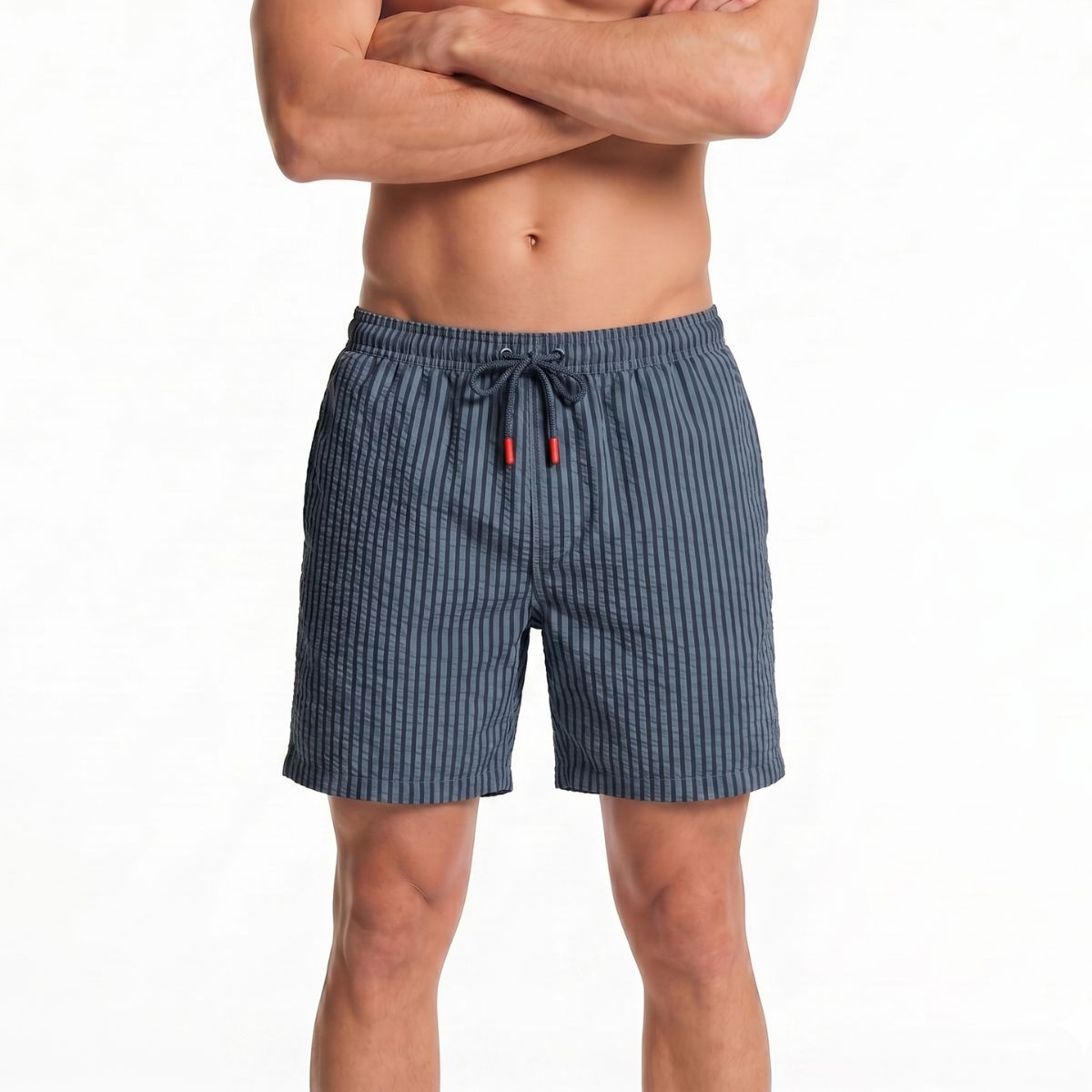 Short de bain Paros Seersucker - Bleu gris/Marine