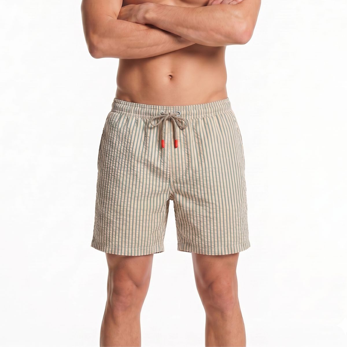 Short de bain Paros Seersucker - Sable/Vert sauge