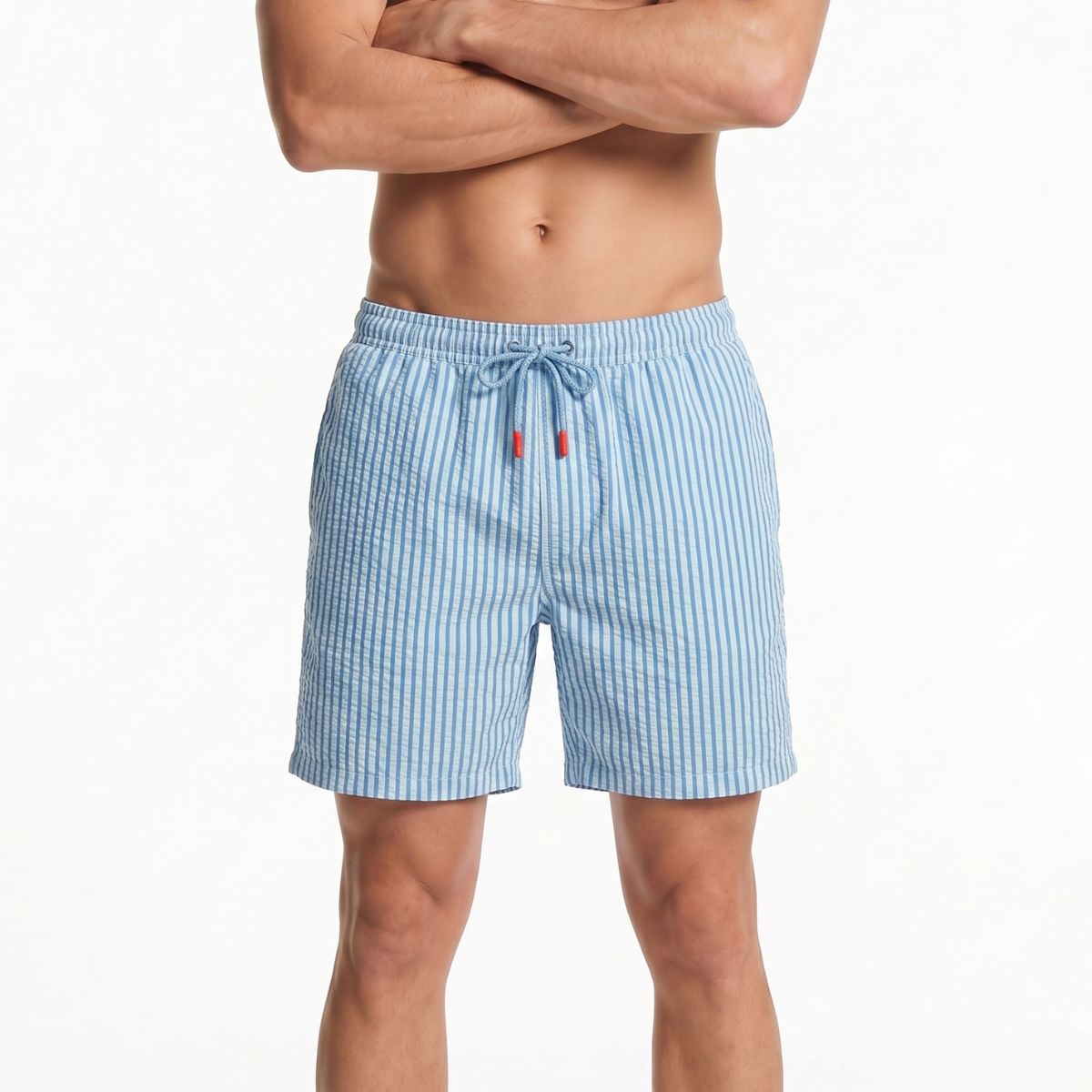 Short de bain Paros Seersucker - Bleu clair/Bleu