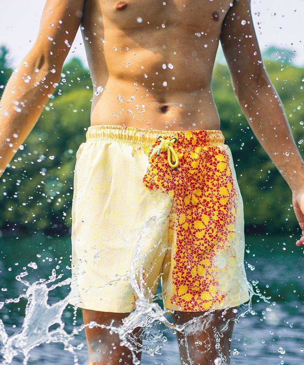 Short de bain Sea'sons Mosaïque Jaune Rouge