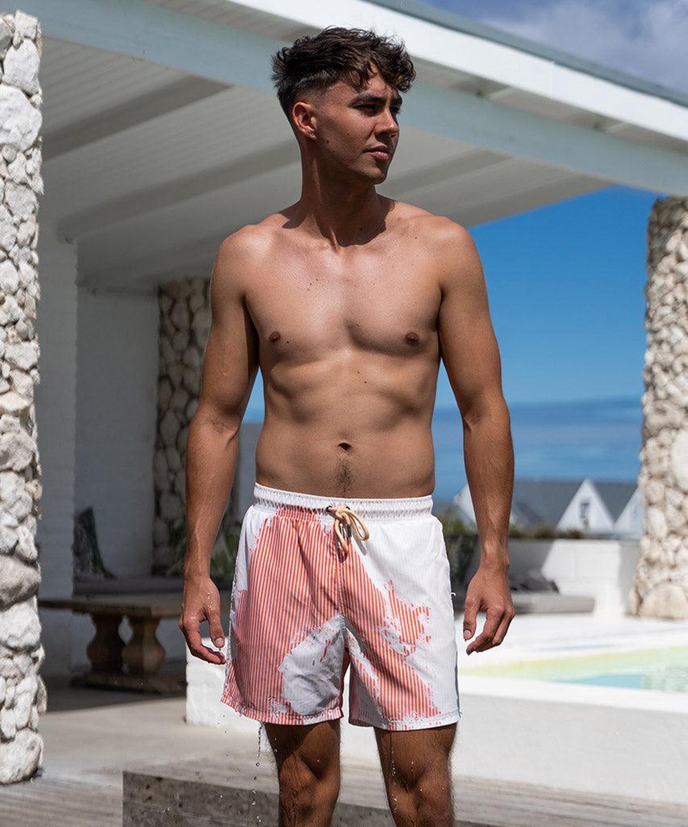 Short de bain Sea'sons Rayé Corail Blanc