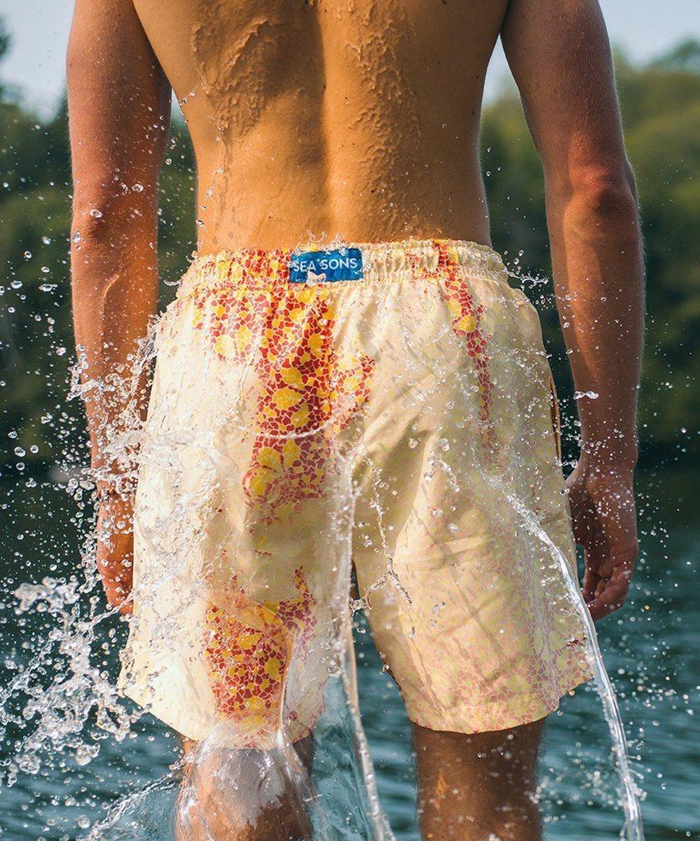 Short de bain Sea'sons Mosaïque Jaune Rouge