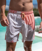 Short de bain Sea'sons Rayé Corail Blanc
