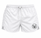 Riviera Retro zwemshort Cool White, wit vooraanzicht met SWC-logo en wit trekkoord