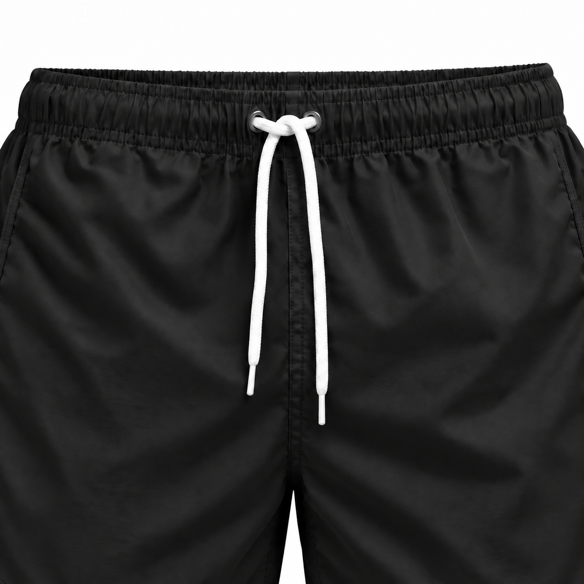 Riviera Retro zwemshort Deep Black, zwart detail van elastische tailleband en wit trekkoord